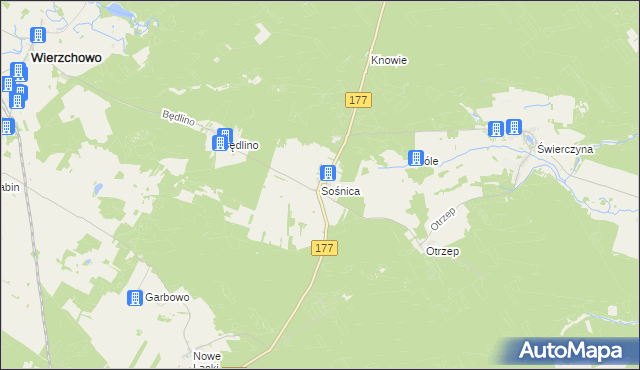 mapa Sośnica gmina Wierzchowo, Sośnica gmina Wierzchowo na mapie Targeo