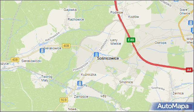 mapa Sośnicowice, Sośnicowice na mapie Targeo
