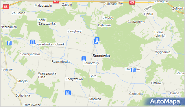 mapa Sosnówka powiat bialski, Sosnówka powiat bialski na mapie Targeo
