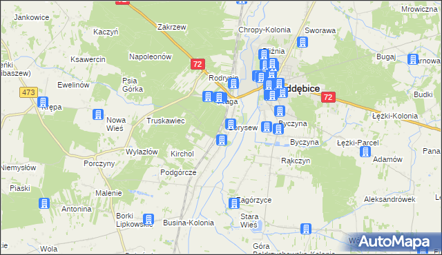 mapa Stacja Poddębice, Stacja Poddębice na mapie Targeo