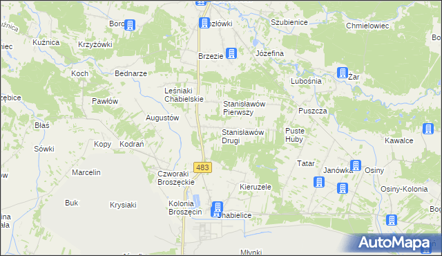 mapa Stanisławów Drugi gmina Szczerców, Stanisławów Drugi gmina Szczerców na mapie Targeo