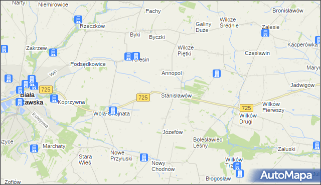 mapa Stanisławów gmina Biała Rawska, Stanisławów gmina Biała Rawska na mapie Targeo