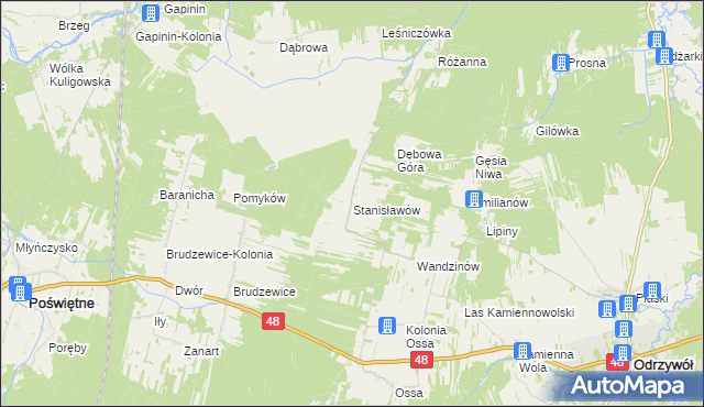 mapa Stanisławów gmina Odrzywół, Stanisławów gmina Odrzywół na mapie Targeo