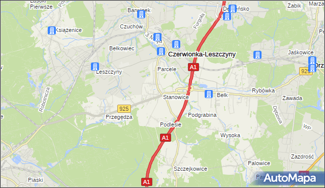 mapa Stanowice gmina Czerwionka-Leszczyny, Stanowice gmina Czerwionka-Leszczyny na mapie Targeo