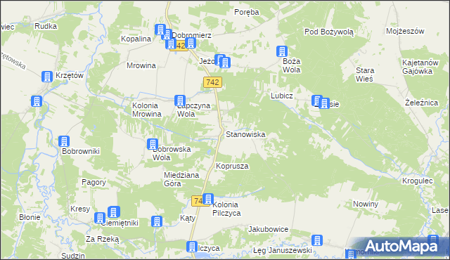 mapa Stanowiska gmina Kluczewsko, Stanowiska gmina Kluczewsko na mapie Targeo