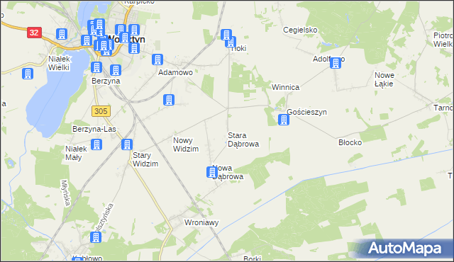 mapa Stara Dąbrowa gmina Wolsztyn, Stara Dąbrowa gmina Wolsztyn na mapie Targeo