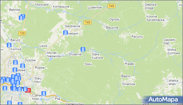 mapa Stara Kuźnica gmina Końskie, Stara Kuźnica gmina Końskie na mapie Targeo