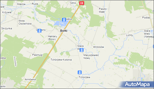 mapa Stara Wieś gmina Borki, Stara Wieś gmina Borki na mapie Targeo