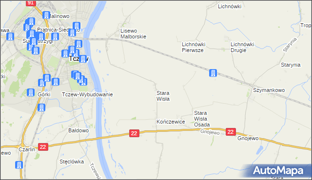 mapa Stara Wisła, Stara Wisła na mapie Targeo