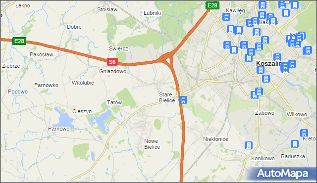 mapa Stare Bielice gmina Biesiekierz, Stare Bielice gmina Biesiekierz na mapie Targeo