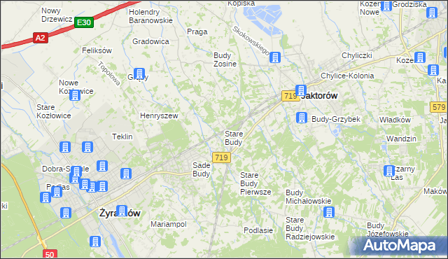 mapa Stare Budy gmina Jaktorów, Stare Budy gmina Jaktorów na mapie Targeo