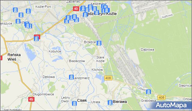 mapa Stare Koźle, Stare Koźle na mapie Targeo