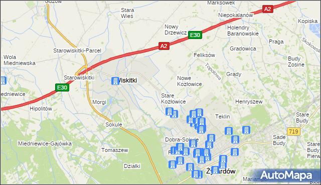mapa Stare Kozłowice, Stare Kozłowice na mapie Targeo