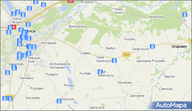 mapa Stare Świerczyny, Stare Świerczyny na mapie Targeo