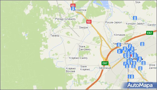 mapa Stare Zakrzewo, Stare Zakrzewo na mapie Targeo