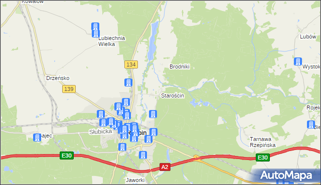 mapa Starościn gmina Rzepin, Starościn gmina Rzepin na mapie Targeo