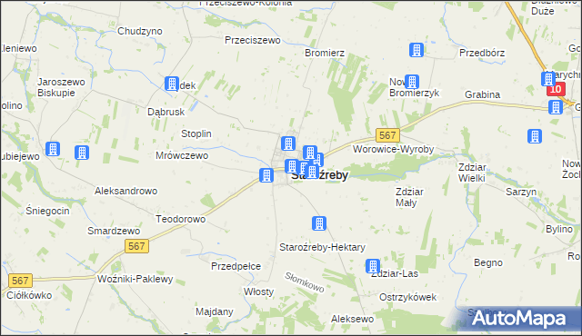 mapa Staroźreby, Staroźreby na mapie Targeo