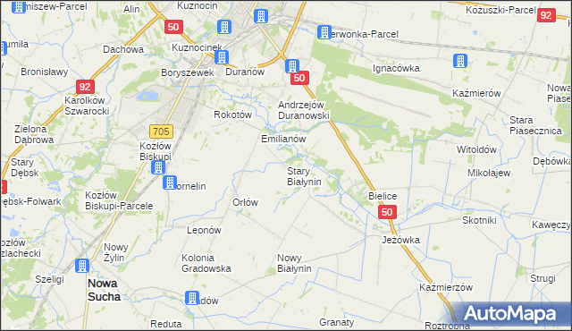mapa Stary Białynin, Stary Białynin na mapie Targeo