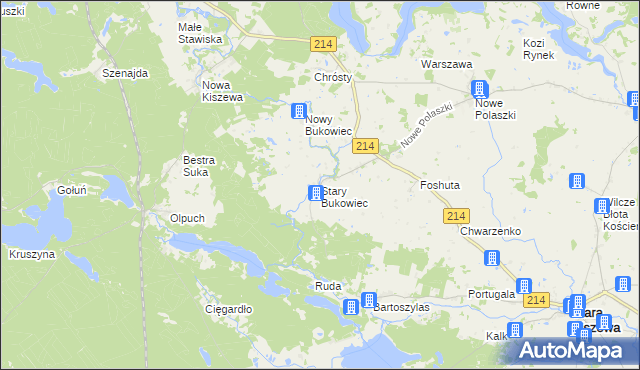 mapa Stary Bukowiec gmina Stara Kiszewa, Stary Bukowiec gmina Stara Kiszewa na mapie Targeo