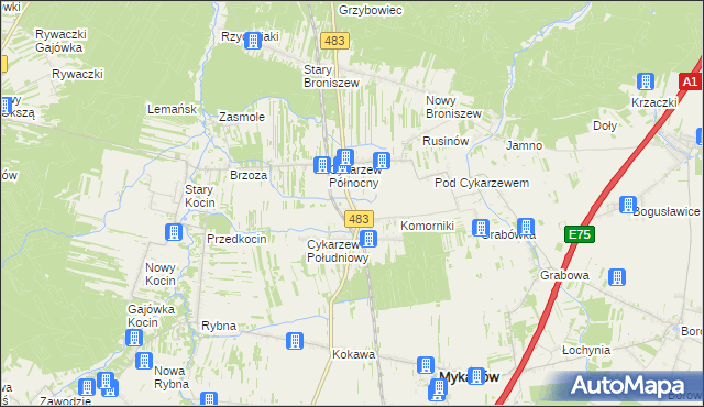 mapa Stary Cykarzew, Stary Cykarzew na mapie Targeo