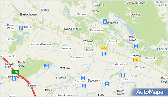 mapa Stawek gmina Baruchowo, Stawek gmina Baruchowo na mapie Targeo