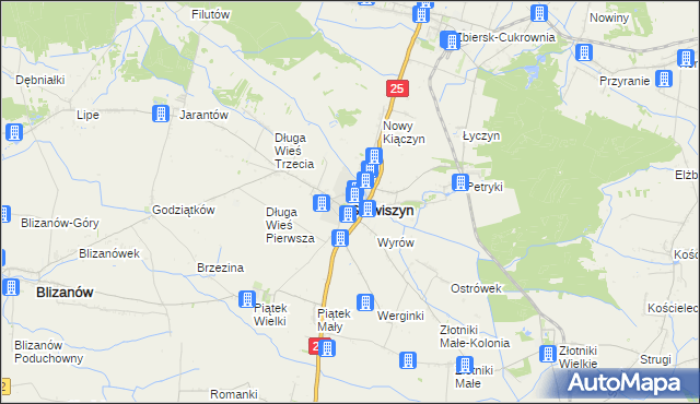mapa Stawiszyn powiat kaliski, Stawiszyn powiat kaliski na mapie Targeo