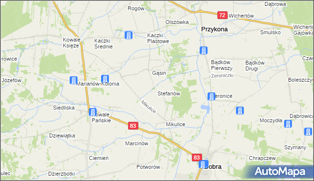 mapa Stefanów gmina Dobra, Stefanów gmina Dobra na mapie Targeo