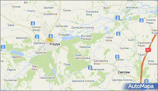 mapa Stefanów gmina Przytyk, Stefanów gmina Przytyk na mapie Targeo