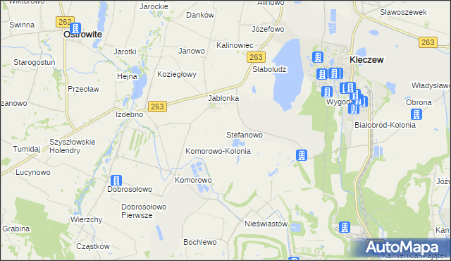 mapa Stefanowo gmina Kazimierz Biskupi, Stefanowo gmina Kazimierz Biskupi na mapie Targeo