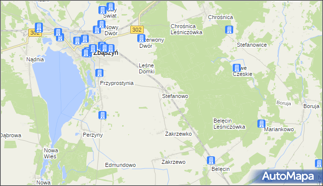 mapa Stefanowo gmina Zbąszyń, Stefanowo gmina Zbąszyń na mapie Targeo