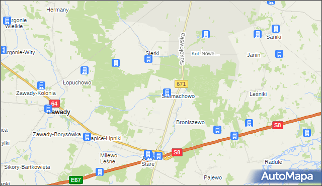 mapa Stelmachowo gmina Tykocin, Stelmachowo gmina Tykocin na mapie Targeo