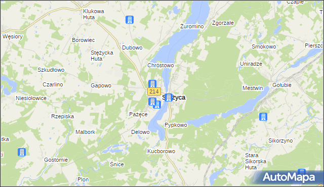 mapa Stężyca powiat kartuski, Stężyca powiat kartuski na mapie Targeo