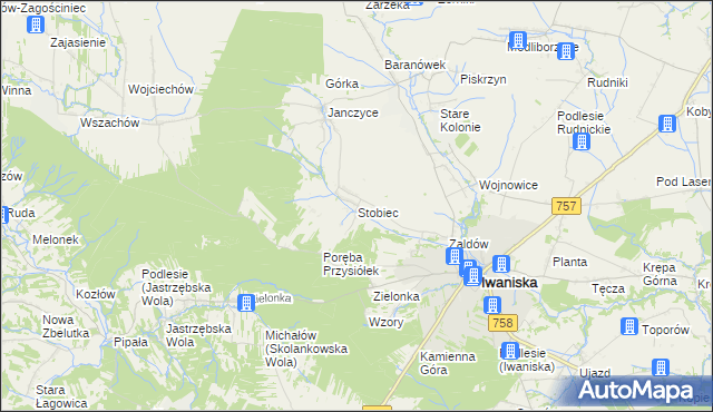 mapa Stobiec gmina Iwaniska, Stobiec gmina Iwaniska na mapie Targeo