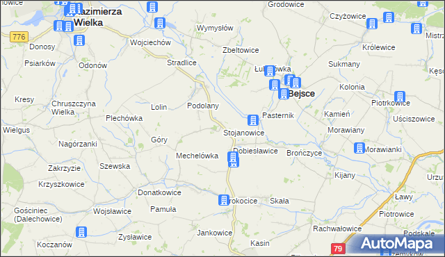 mapa Stojanowice, Stojanowice na mapie Targeo