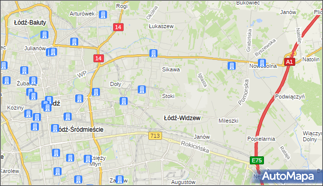 mapa Stoki gmina Łódź, Stoki gmina Łódź na mapie Targeo