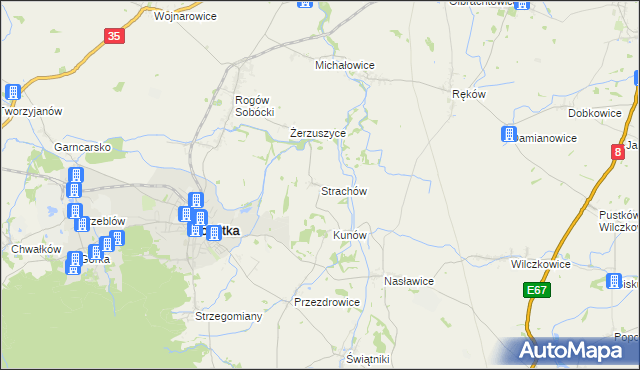mapa Strachów gmina Sobótka, Strachów gmina Sobótka na mapie Targeo