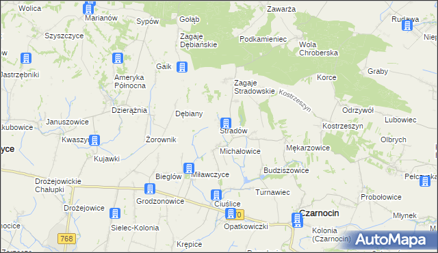 mapa Stradów gmina Czarnocin, Stradów gmina Czarnocin na mapie Targeo