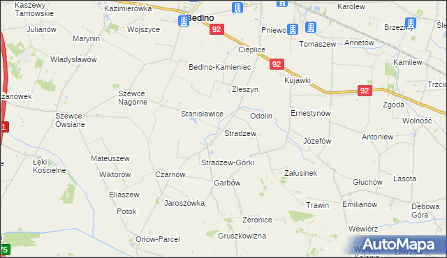 mapa Stradzew gmina Bedlno, Stradzew gmina Bedlno na mapie Targeo