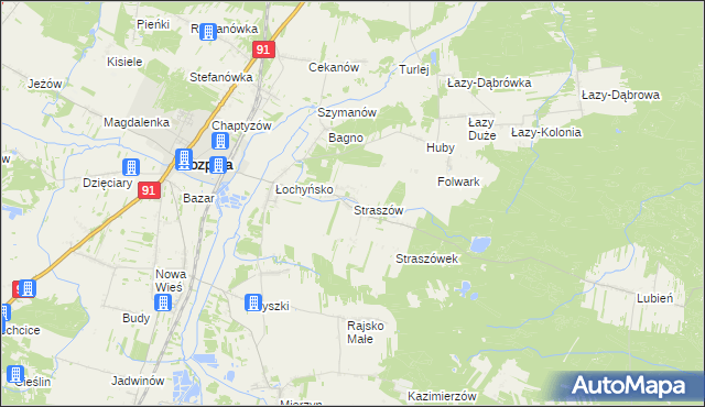 mapa Straszów gmina Rozprza, Straszów gmina Rozprza na mapie Targeo