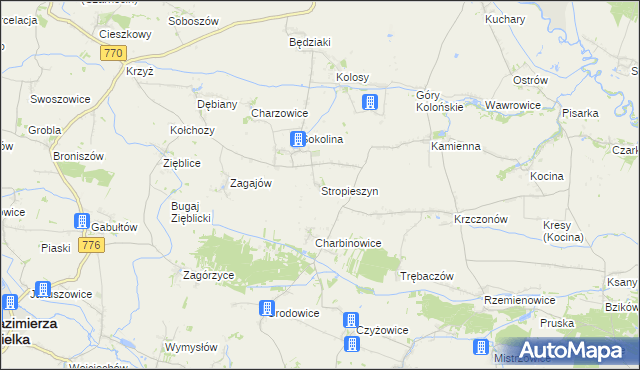 mapa Stropieszyn gmina Czarnocin, Stropieszyn gmina Czarnocin na mapie Targeo