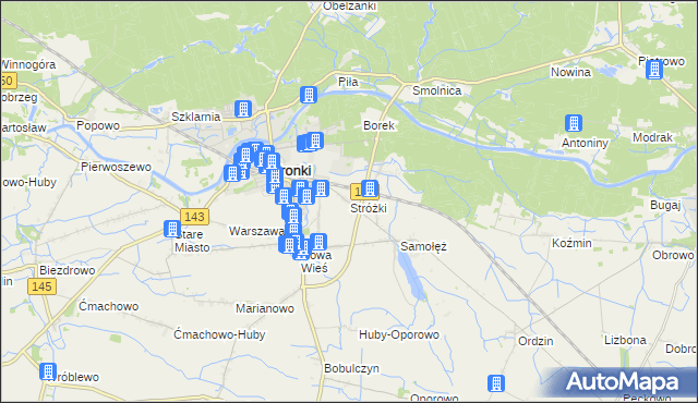 mapa Stróżki gmina Wronki, Stróżki gmina Wronki na mapie Targeo