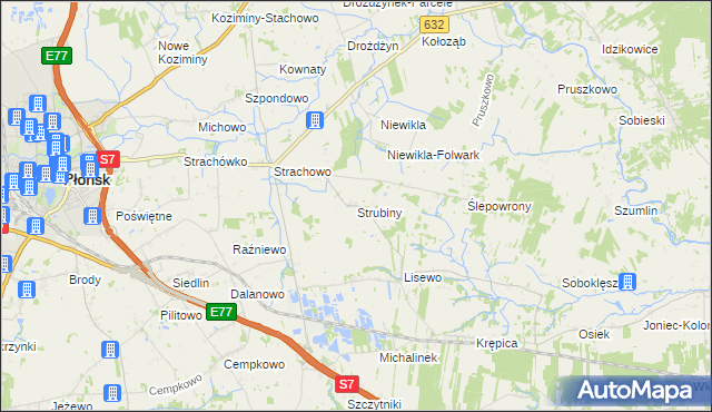 mapa Strubiny gmina Płońsk, Strubiny gmina Płońsk na mapie Targeo