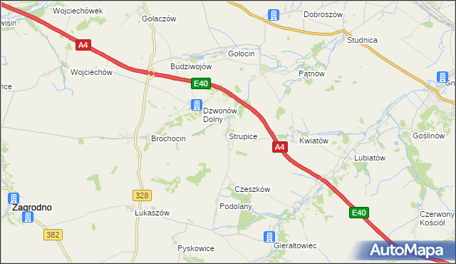 mapa Strupice gmina Chojnów, Strupice gmina Chojnów na mapie Targeo