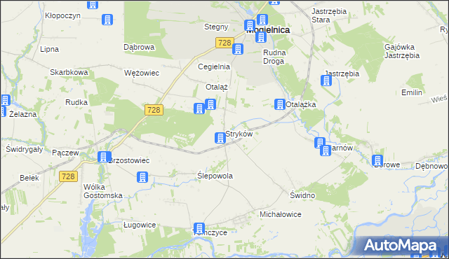 mapa Stryków gmina Mogielnica, Stryków gmina Mogielnica na mapie Targeo