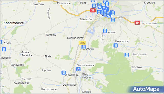 mapa Strzegów gmina Strzelin, Strzegów gmina Strzelin na mapie Targeo