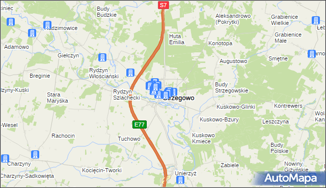 mapa Strzegowo powiat mławski, Strzegowo powiat mławski na mapie Targeo