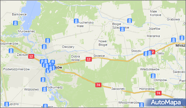mapa Strzelce gmina Mniszków, Strzelce gmina Mniszków na mapie Targeo