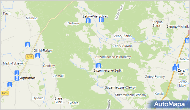 mapa Strzemieczne-Hieronimy, Strzemieczne-Hieronimy na mapie Targeo