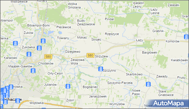 mapa Strzyżew gmina Kampinos, Strzyżew gmina Kampinos na mapie Targeo