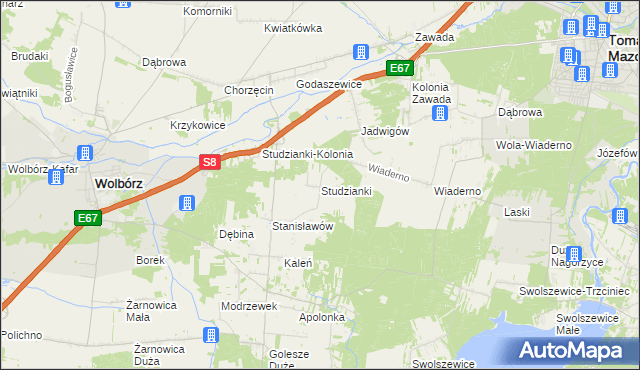 mapa Studzianki gmina Wolbórz, Studzianki gmina Wolbórz na mapie Targeo